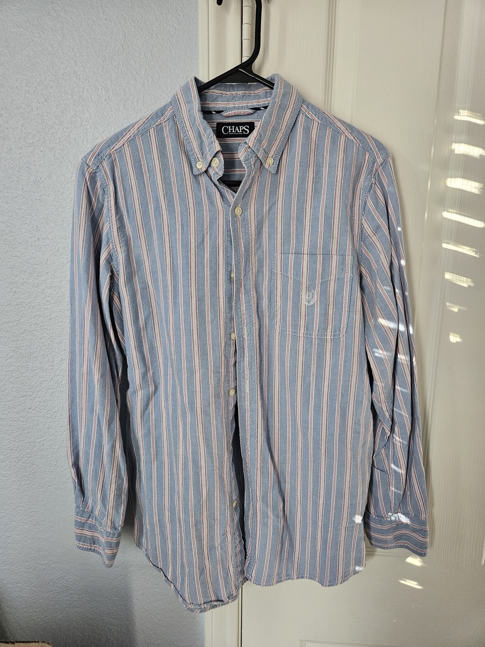Chaps Womens Blue and Pink Stripe Button-Down Shirt 100% Cotton